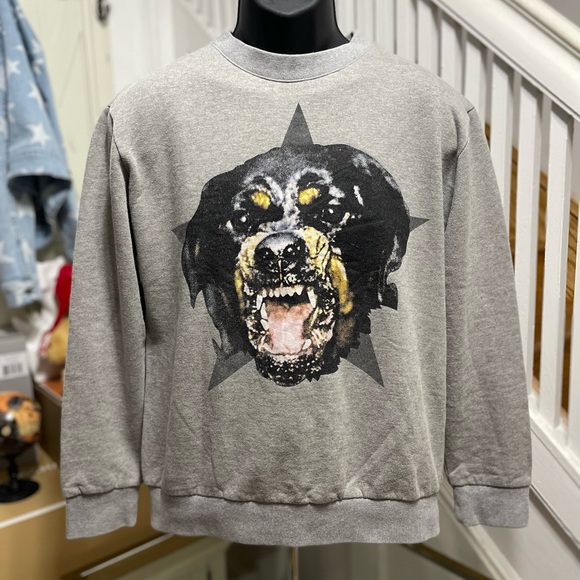 EUC Men’s Small/Women’s Medium Givenchy Rottweiler Print Cotton Sweatshirt Grey - Picture 6 of 11